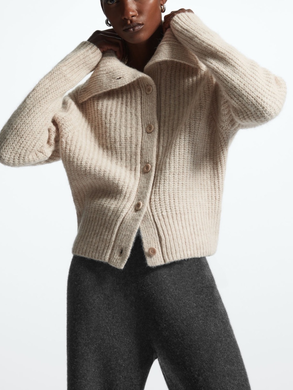 Cos Spread Collar Wool Alpaca Blend Cardigan In Beige - Picture 7 of 7